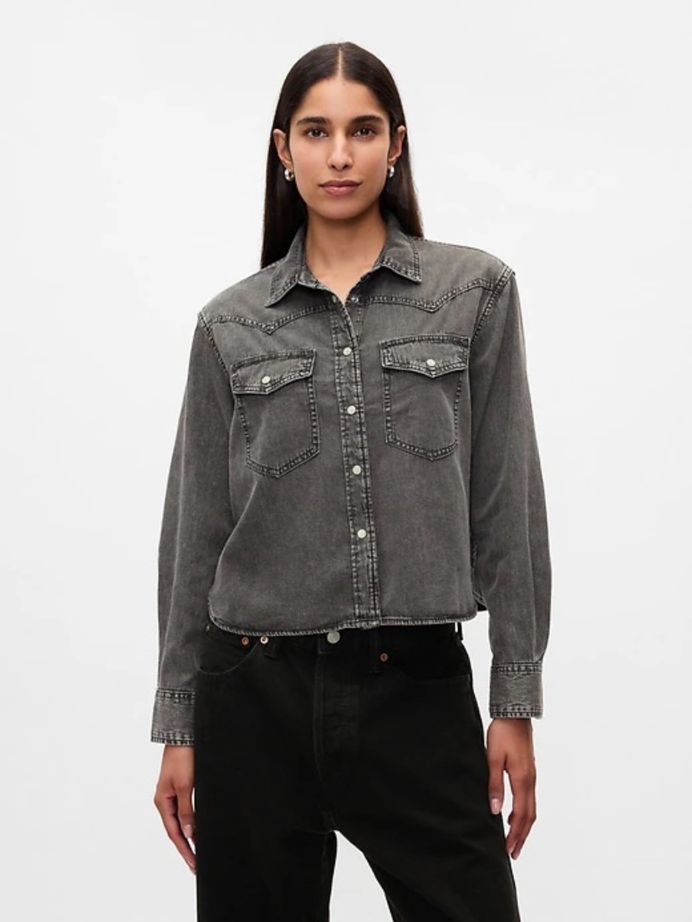 GAP Cropped Western Women's Denim Shirt - Black Wash